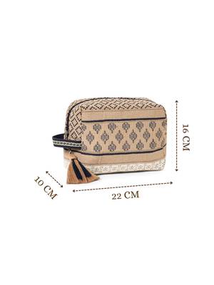 tribal beige & navy cotton canvas tribal jacquard travel pouch 5