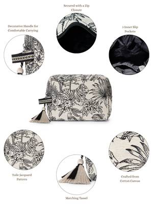 tribal natural & black cotton canvas toile jacquard travel pouch 4