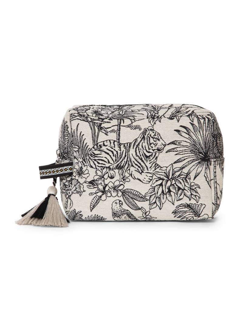 tribal natural & black cotton canvas toile jacquard travel pouch
