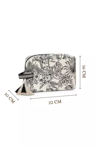 tribal natural & black cotton canvas toile jacquard travel pouch