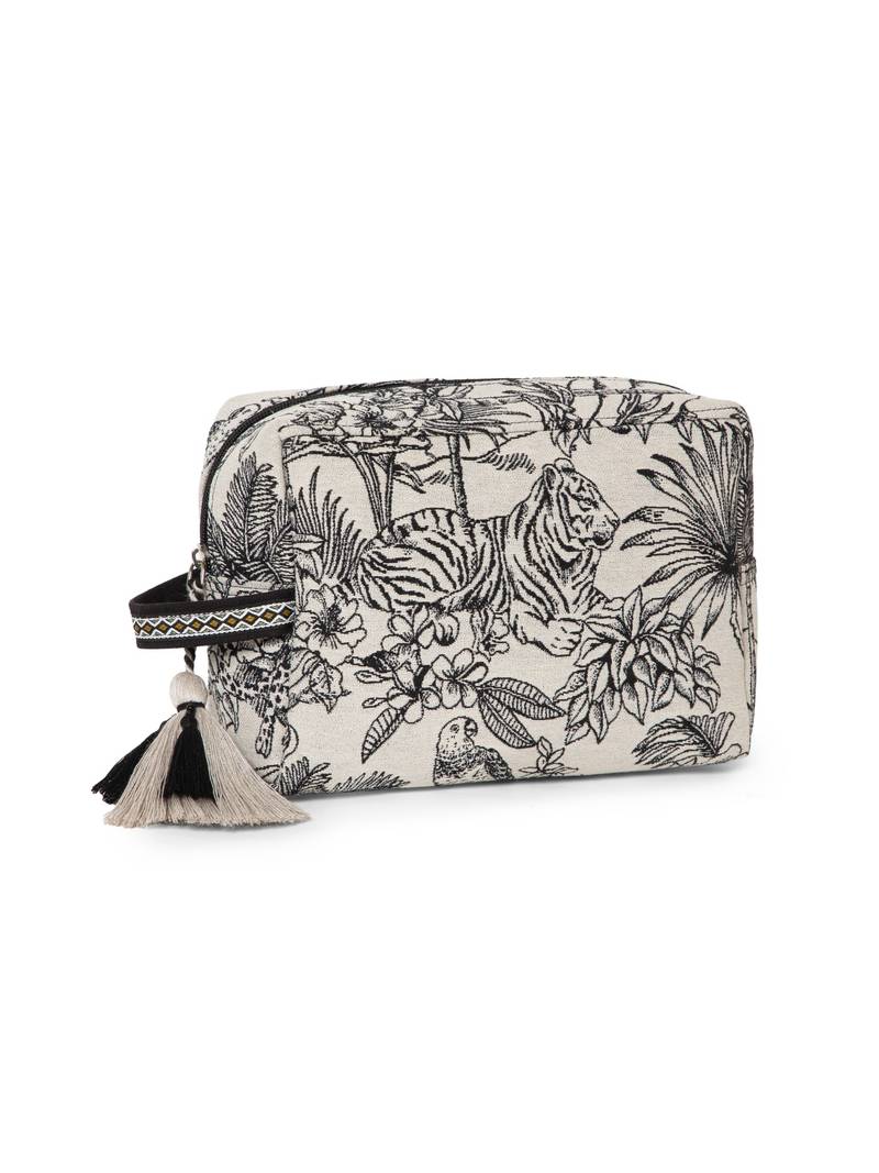tribal natural & black cotton canvas toile jacquard travel pouch