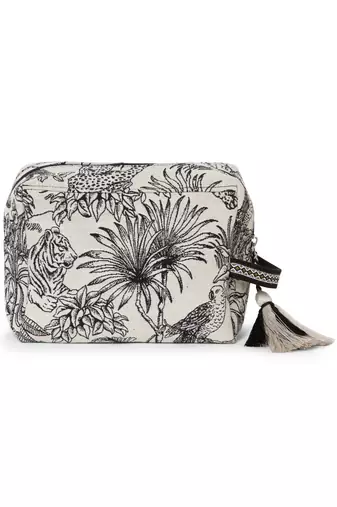 tribal natural & black cotton canvas toile jacquard travel pouch