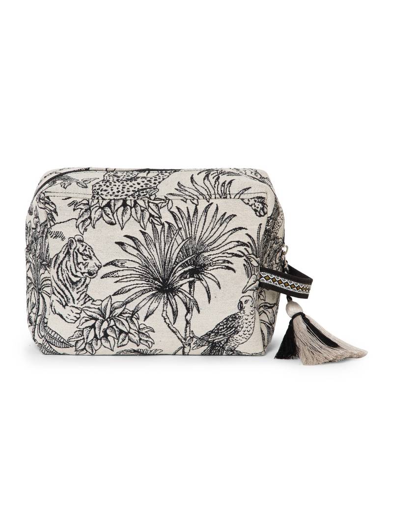 tribal natural & black cotton canvas toile jacquard travel pouch