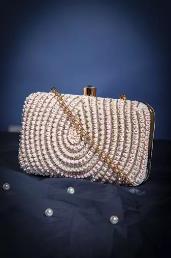 glided gleam ivory, blush pink & gold teardrop embellished velvet clutch