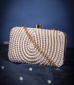 glided gleam ivory, blush pink & gold teardrop embellished velvet clutch