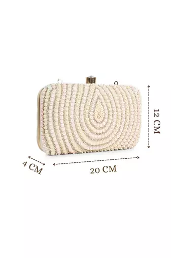 glided gleam ivory, blush pink & gold teardrop embellished velvet clutch