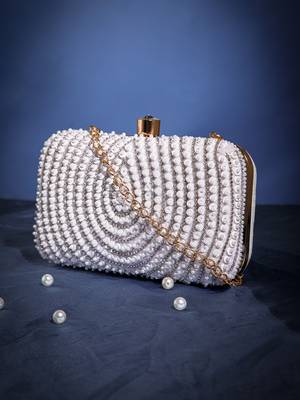 glided gleam white & silver teardrop embellished velvet clutch 1