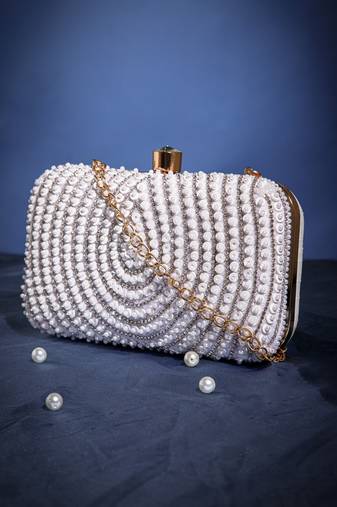 glided gleam white & silver teardrop embellished velvet clutch