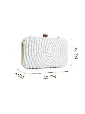 glided gleam white & silver teardrop embellished velvet clutch 5