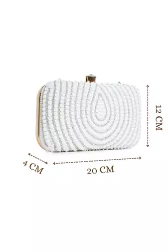 glided gleam white & silver teardrop embellished velvet clutch