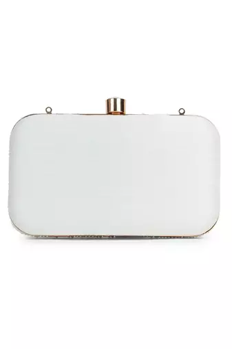 glided gleam white & silver teardrop embellished velvet clutch