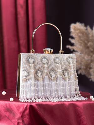 crystal cascade white & silver beaded velvet clutch 1