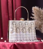 crystal cascade white & silver beaded velvet clutch