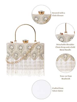 crystal cascade white & silver beaded velvet clutch 4