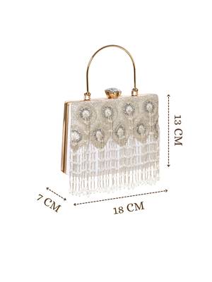 crystal cascade white & silver beaded velvet clutch 5