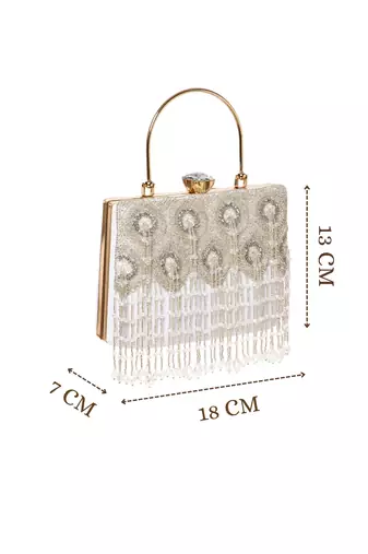 crystal cascade white & silver beaded velvet clutch
