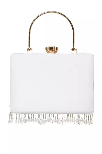 crystal cascade white & silver beaded velvet clutch