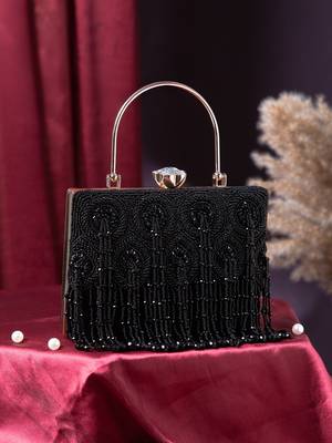 crystal cascade black & gold beaded velvet clutch 1