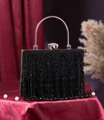 crystal cascade black & gold beaded velvet clutch