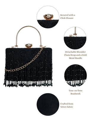 crystal cascade black & gold beaded velvet clutch 4