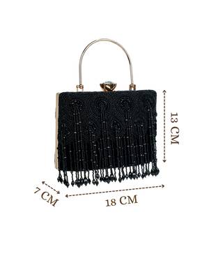 crystal cascade black & gold beaded velvet clutch 5