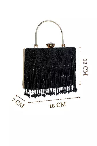 crystal cascade black & gold beaded velvet clutch