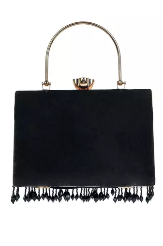 crystal cascade black & gold beaded velvet clutch