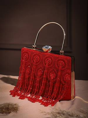 crystal cascade crimson red & gold beaded velvet clutch 1