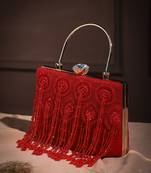 crystal cascade crimson red & gold beaded velvet clutch