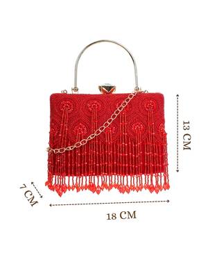 crystal cascade crimson red & gold beaded velvet clutch 5