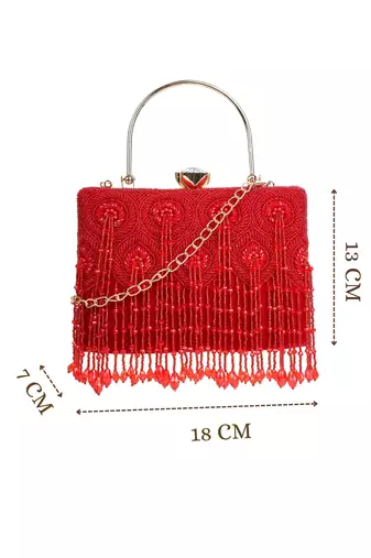 crystal cascade crimson red & gold beaded velvet clutch