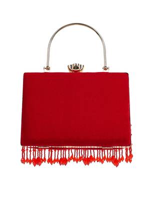 crystal cascade crimson red & gold beaded velvet clutch 6