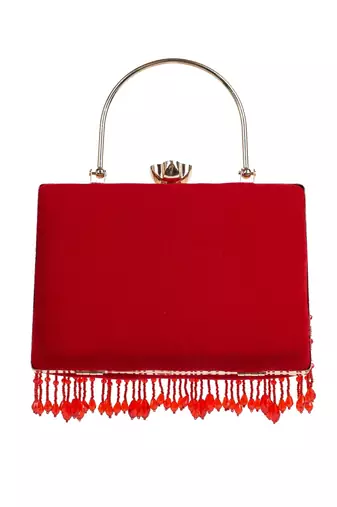 crystal cascade crimson red & gold beaded velvet clutch