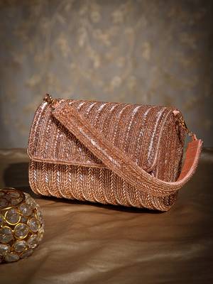 crystal cascade dusty pink & gold chevron beaded faux silk clutch 1