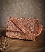 crystal cascade dusty pink & gold chevron beaded faux silk clutch