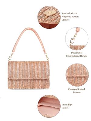 crystal cascade dusty pink & gold chevron beaded faux silk clutch 4