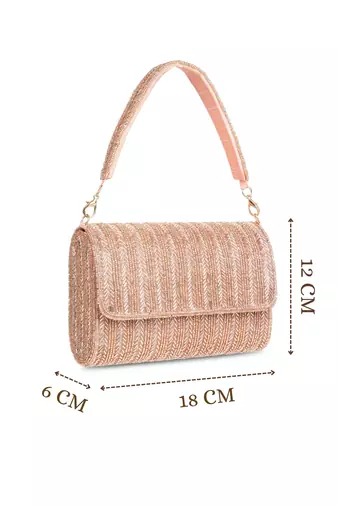 crystal cascade dusty pink & gold chevron beaded faux silk clutch