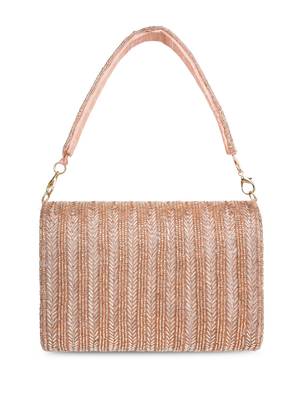 crystal cascade dusty pink & gold chevron beaded faux silk clutch 6