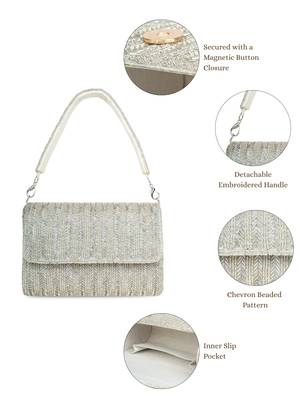 crystal cascade silver chevron beaded faux silk clutch 4