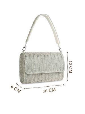 crystal cascade silver chevron beaded faux silk clutch 5