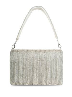 crystal cascade silver chevron beaded faux silk clutch 6
