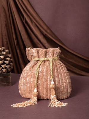 crystal cascade dusty pink & gold chevron beaded faux silk potli 1