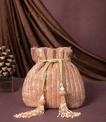 crystal cascade dusty pink & gold chevron beaded faux silk potli