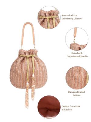 crystal cascade dusty pink & gold chevron beaded faux silk potli 4