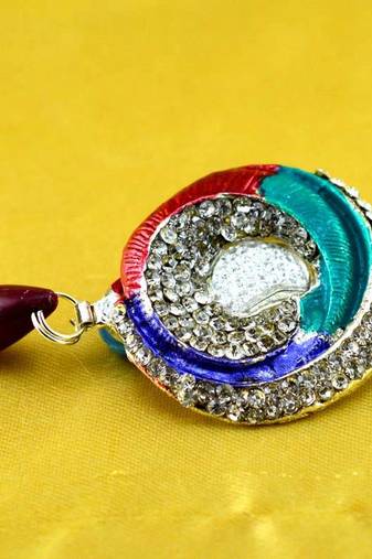 Stone Moti Meenakari Ad Cz Brooch