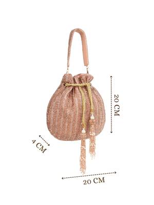 crystal cascade dusty pink & gold chevron beaded faux silk potli 5