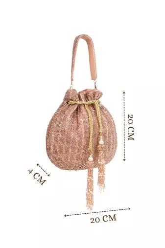 crystal cascade dusty pink & gold chevron beaded faux silk potli