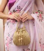 crystal cascade antique gold chevron beaded faux silk potli