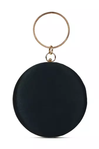 glided gleam black, pearl & multi peacock embroidered faux silk clutch