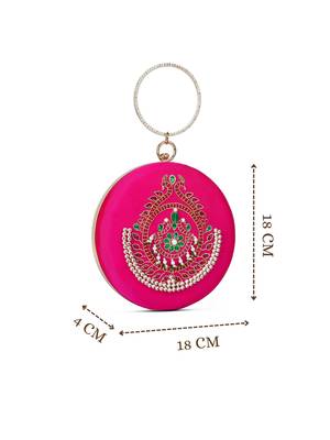 glided gleam magenta, pearl & multi peacock embroidered faux silk clutch 5